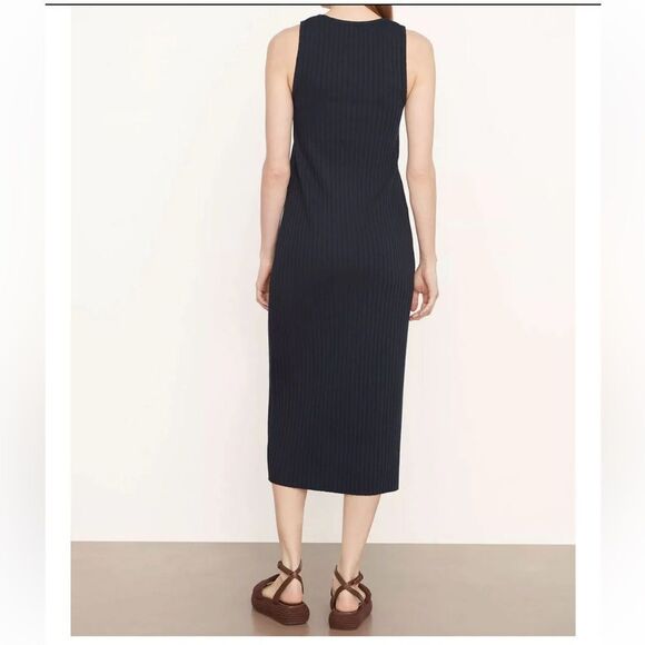 VINCE Ribbed Knit Midi Sleeveless Dress in Black Medium NWT - Picture 3 of 10